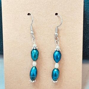 Stainless Steel Genuine Freshwater Pearls 2 Teal & 1 Lt Pink